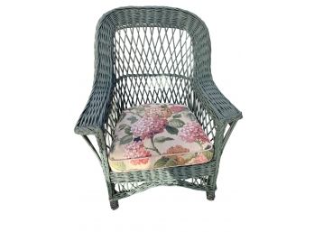 New England Green Wicker Armchair With Custom Cushion