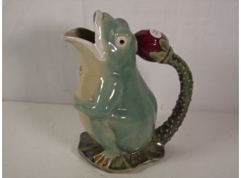 Vintage Frog Pitcher Majolica Wanjiang China