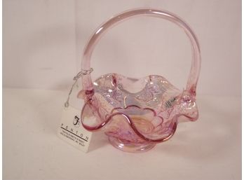 Fenton Pink Glass Basket With Sticker And Label