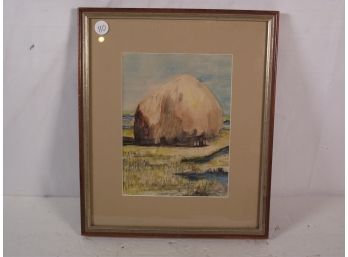 Vintage Watercolor Of A Boulder