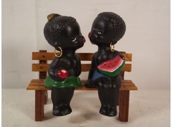 Vintage Black Americana Kissing Cuties On A Bench
