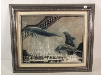 Oil On Canvas Painting Of Jumping Dolphins - Vance
