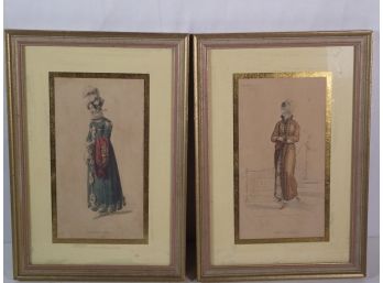 Lot Of Two (2) Vintage Walking Dress Print Plates