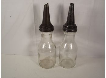 Lot Of Two (2) Antique Oil Bottles With Metal Spouts