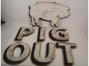 Vintage Wooden Sign - Pig Out