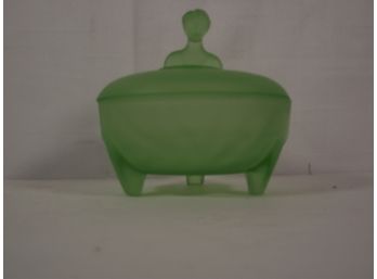 1930's LE Smith Babs Frosted Lime Green Dresser Jar With Lid
