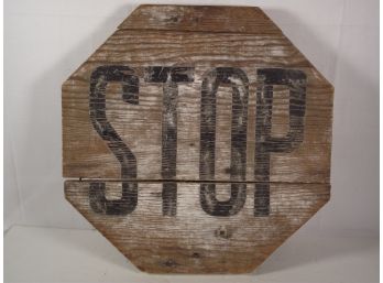 Antique Wooden Black And White Stop Sign