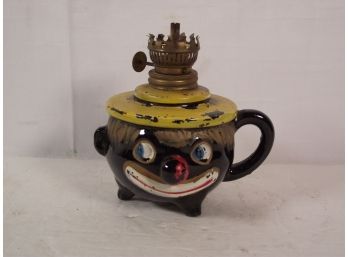 Antique Black Americana Thames Clown Faced Oil Lamp