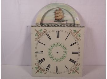 Vintage Metal Painted Clock Face With Ship