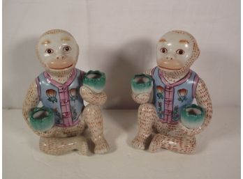 Two Sitting Monkey Candle Holders