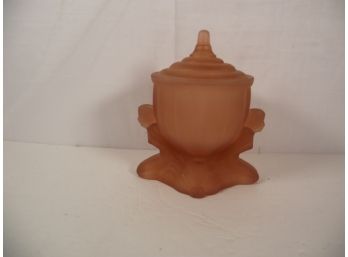 Vintage Art Nouveau Frosted Peach Glass Candy Dish With Lid