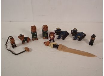 Vintage Anri Nine (9) Piece Wooden College Mascot Lot