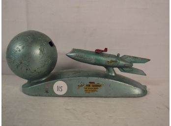 Vintage Mechanical Space Rocket Coin Bank