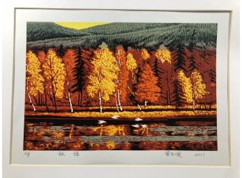 Signed Autumn Landscape Woodblock Print