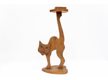 Wood Folk Art Cat Candle Holder
