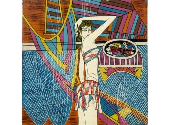 Mid-Century Geometric Woman Art