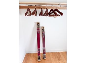 (6) Wood Suit Hangers With (2) Hanging Rods