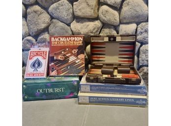 Lot Of 6 Games Includes Vintage Traveling  Backgammon, Unopened Puzzles And Card Games