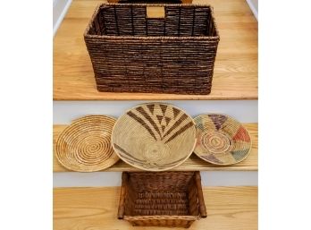 Set Of 3 Woven Wall Baskets & Set Of 2 Storage Baskets