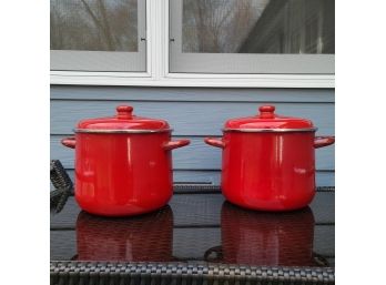 Vintage Encore 9 Quart Stock Pot Red Enamel Cookware Made In Spain