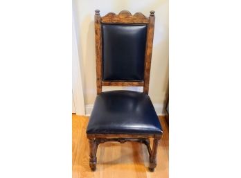 Century Furniture Company Vintage Hand-carved Black Leather And Wood Dining Chair