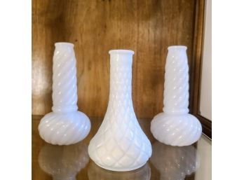 Set Of 3 Milk Glass Vases
