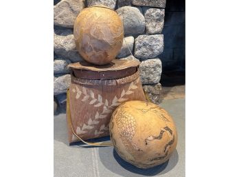 Candian Indian Handmade Crafts (1) Basket, (1) Decorative Gourd, (1) Bowl