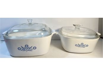 2 Corning Ware Blue Corn Flower Casserole Dishes With Lids