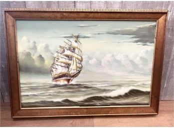 Beautiful Signed Ship On The Sea Oil Painting
