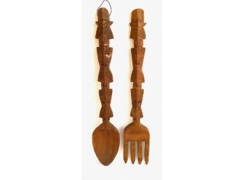 Hand-carved Oversized Utensil Wall Hanging Totems