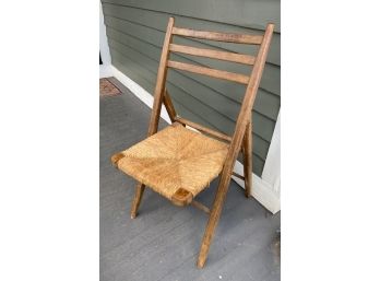 Great Vintage Solid Wood Folding Chair W/ Rush Back Seat