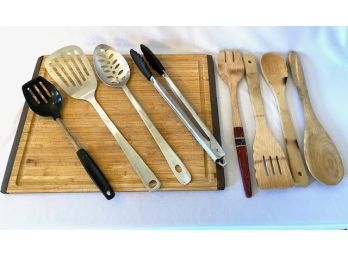 Collection Of 16 X 12' Cutting Board & Assorted Kitchen Utensils