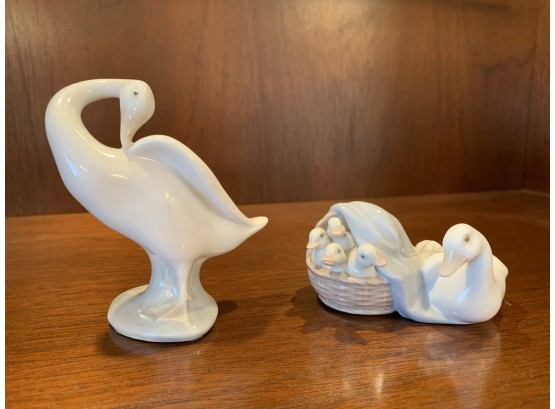 Two Adorable Lladro Porcelain Duck Figures