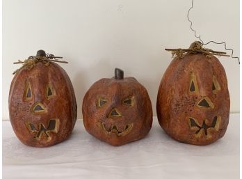 Three Vintage Clay Jack-o'-lanterns