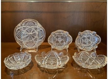 Group Of Antique Cut Glass Dishes With Remnants Of Gilt Edges
