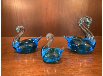 Trio Of Signed And Dated Titan Glass Swans