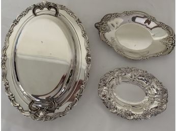 Silver Plated Oval Chaffing Dish From F.B. Rogers & Two Smaller Dishes