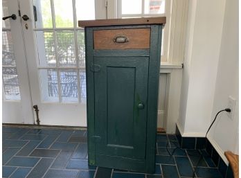 Vintage Green Painted Small Cabinet With Repurposed Top