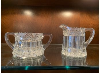 Antique 'Panelled Cane' By Heisey Pressed Glass Sugar And Creamer