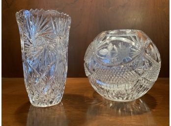 Newer Cut Crystal Rose Bowl And Vase