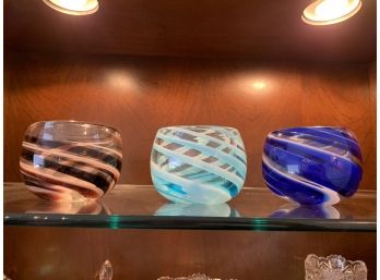 Three Swirl Art Glass Votives
