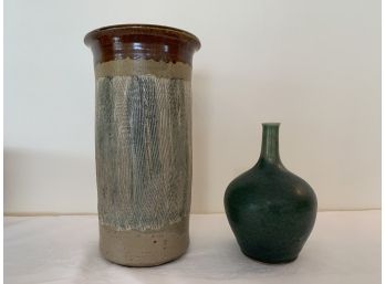 Artisan Pottery - Green Gourde Vase And Wine Cooler/Vase