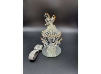 Glass Horse W/ Gold Trim On A Rotating Base. It Spins Freely.- - - - - - - - - - -- - Loc: SB Bag