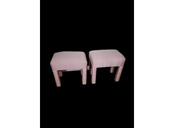 Pair Of Pink Short Stools / Ottomans.  - - - - - - - - -- - - - - - - - - - - - - - - - Loc: Garage