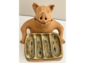 Pottery Piggy Soap Dish Signed Schell