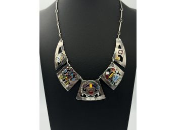 Wonderful Sterling Silver & Enamel Peruvian God Necklace