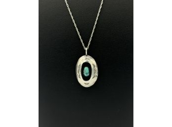 Gorgeous Native American Sterling Silver & Turquoise Pendant & Necklace