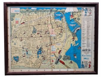 Vintage Framed 1973  Weathersfield Town Guide Colored Map