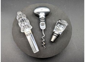 2 Handsome Bottle Stoppers And A Corkscrew