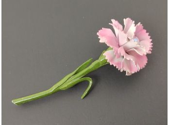 VINTAGE GREEN & PINK ENAMEL ON METAL FLOWER BROOCH